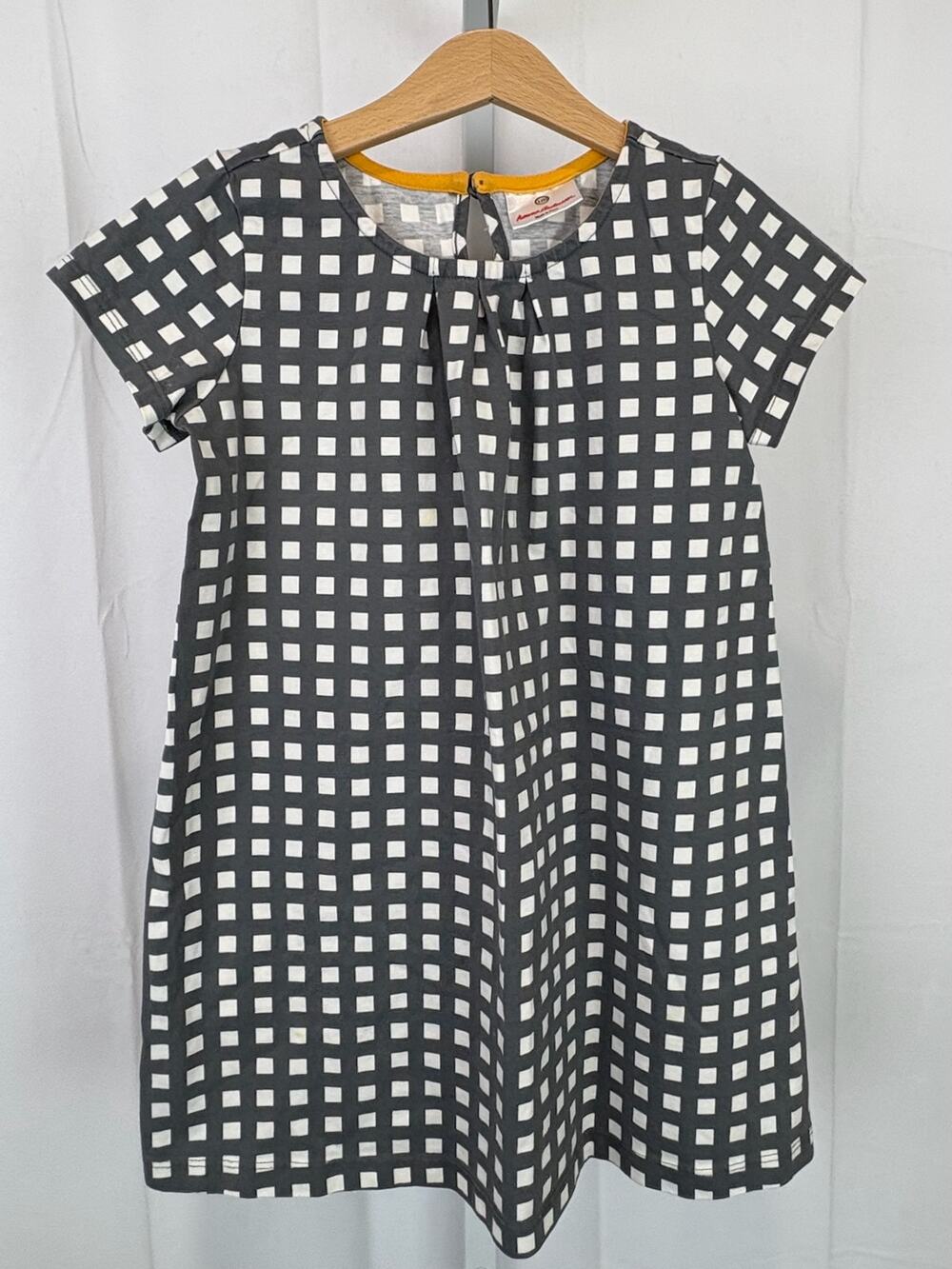 HANNA ANDERSSON Girls 120 US 6 7 Check Cotton Short Sleeve Dress Gray White